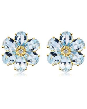 Nina Zhou Jewelry 14K 7.85 Ct. Tw. Diamond & Aquamarine Stud Earrings - Blue