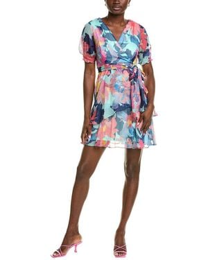 Tahari Petite Tiered Chiffon Mini Dress - Blue