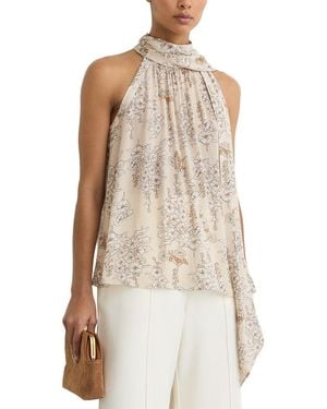 Reiss Josie Floral Print Scarf Neck Top - Natural