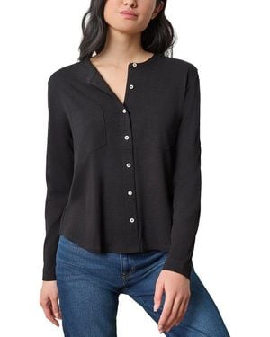 Lilla P Mandarin Collar Button Down Shirt - Black