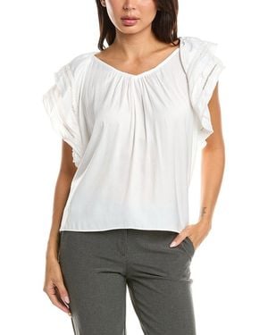 Tahari Flutter Sleeve Airflow Blouse - White