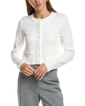 Endless Rose Flower & Pearl Trim Knit Cardigan - White