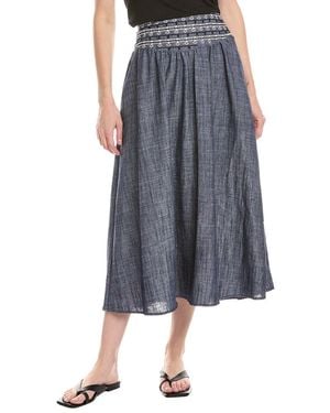NVLT Linen-Blend Embroidered Skirt - Blue