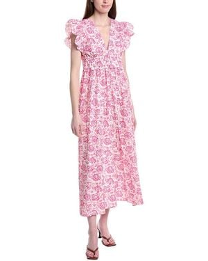 Sail To Sable Flutter Sleeve V Neck Maxi Dress - Pink