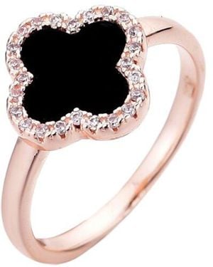 Adornia 14K Rose Plated Cz Halo Clover Ring - Black