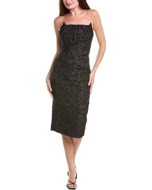 Rare London Strapless Corset Textured Midi Dress - Black