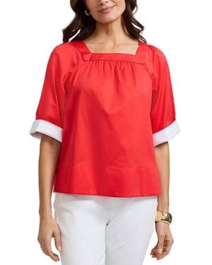 Foxcroft Elbow-Sleeve Matte Top - Red