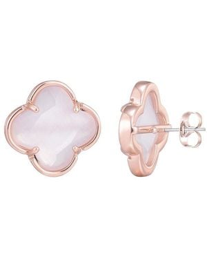 Adornia 14K Rose Plated Cat Eye Stone Clover Stone Stud Earrings - Pink