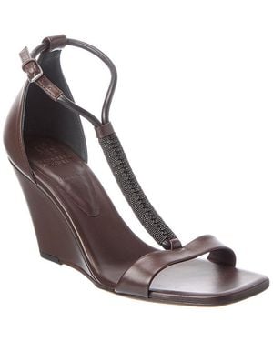 Brunello Cucinelli Leather Wedge Sandal - Metallic