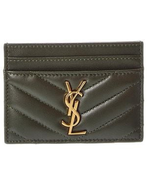 Saint Laurent Monogram Matelasse Leather Card Holder - Grey