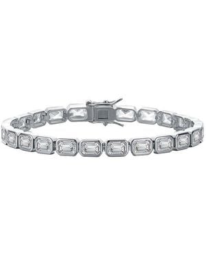 Rachel Glauber Rhodium Plated Cz Tennis Bracelet - White