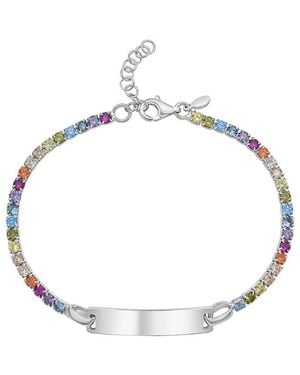 Italian Silver Italian Cz Tennis Id Bracelet - Metallic