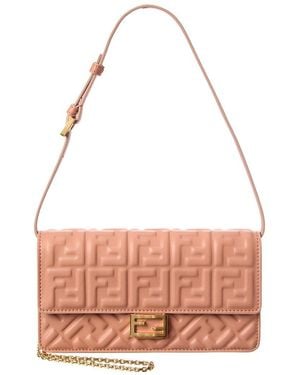 Fendi Baguette Ff Leather Wallet On Chain - Pink