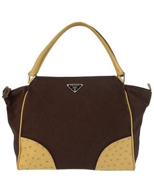 Prada Canvas Ostrich Tote Bag (Authentic Pre-Loved) - Brown