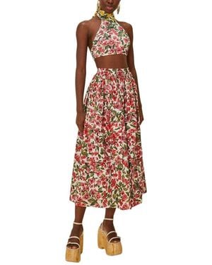 FARM Rio Halftone Bougainvillea Maxi Skirt - Red