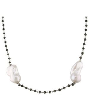 Pearls 14K 32.31 Ct. Tw. Diamond 12-25Mm Pearl Beaded Necklace - Metallic