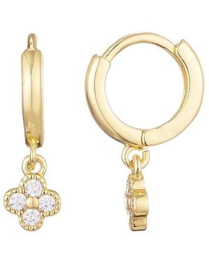 Adornia 14K Plated Cz Extra Mini Clover Dangle Huggie Earrings - Metallic