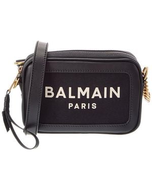 Balmain Logo Leather & Canvas Crossbody - Black