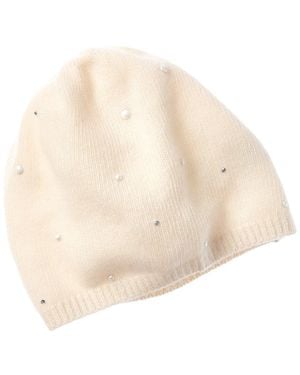 Portolano Pearls & Crystals Stones Cashmere Beanie - Natural