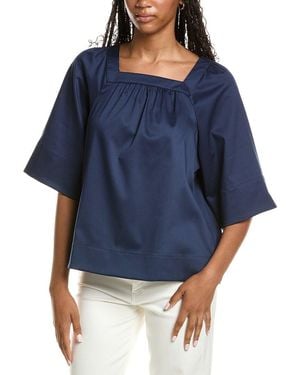 Foxcroft Elbow-Sleeve Matte Top - Blue