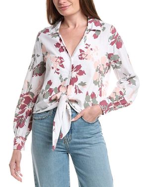 Ellen Tracy Tie Front Linen-Blend Shirt - Red