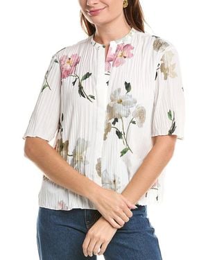 Vince Wilted Peony Pleated Band Collar Shirt - Gray
