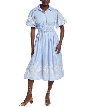 Gracia Elastic Waist Embroidered Midi Dress - Blue