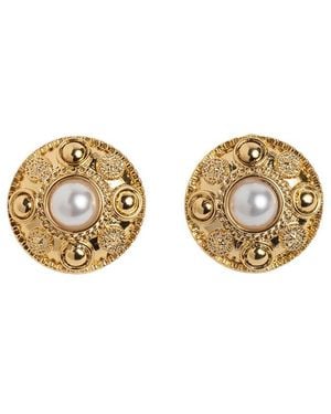 Electric Picks 14K Plated 3Mm Pearl Villa Earrings - Metallic