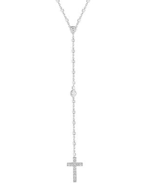 Glaze Jewelry Rhodium Plated Cz Cross Lariat Necklace - White