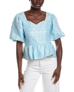 Sail To Sable Puff Sleeve Peplum Top - Blue
