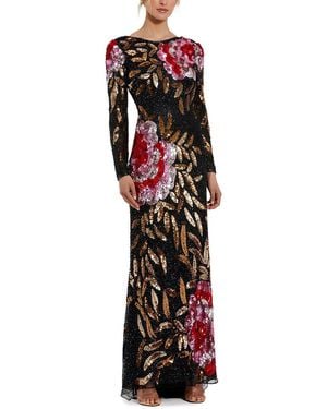 Mac Duggal Floral Patter Sequin Long Sleeve Dress - Red