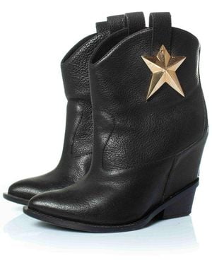 Giuseppe Zanotti Leather Hidden Platform Wedge Star Bootie (Authentic Pre-Loved) - Black