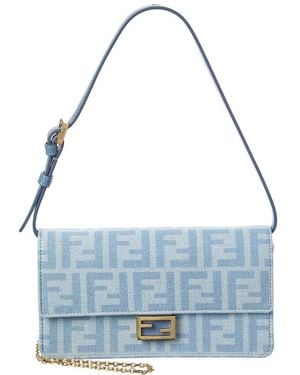Fendi Baguette Ff Denim & Leather Wallet On Chain - Blue