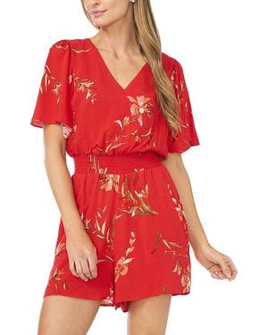 Cece V Neck Flutter Sleeve Romper - Red