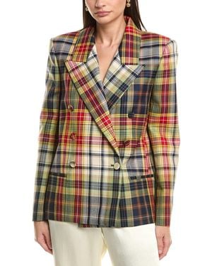 Oscar de la Renta Plaid Silk-Lined Wool Jacket - Blue