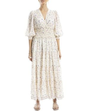 Max Studio Surplice Smocked Waist Dress - White