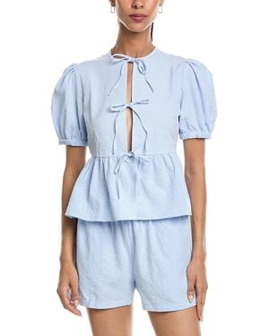 REVERIEE Tie Front Top - Blue