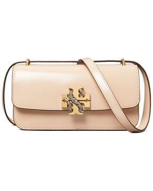 Tory Burch Eleanor Spazzolato E/W Small Leather Convertible Shoulder Bag - Natural
