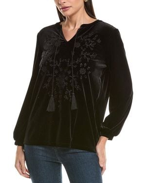 Jones New York Embroidered Velvet Top - Black