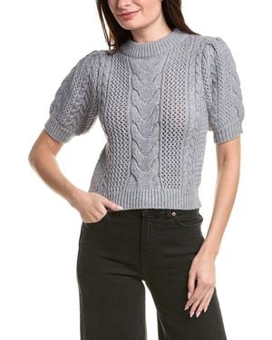 English Factory Puff Sleeve Cable Wool-Blend Jumper - Grey