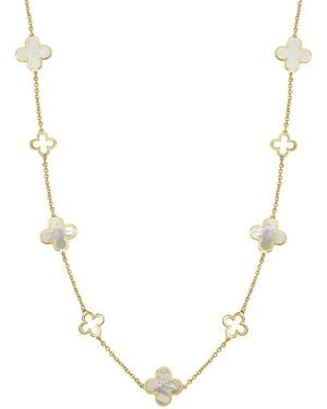 Italian Gold 14K Mother Of Pearl Station Layered Clover Necklace - Metallic