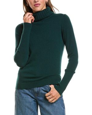 Forte Chunky Trim Turtleneck 100% Cashmere Jumper - Green