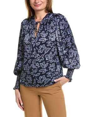 Rebecca Taylor Vera Fleur Tie-front Blouse - Blue