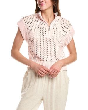 Vintage Havana Open Knit 1/4-Zip Pullover - White