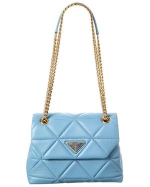 Prada Logo Leather Shoulder Bag - Blue