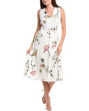 Vince Wilted Peony Pleated V-Neck Midi Dress - White