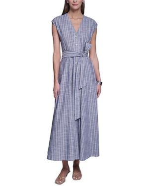 Halston Sleeveless Striped Shirt Dress - Purple