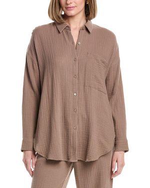 Eileen Fisher Classic Collar Long Shirt - Brown