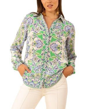 Hale Bob Azariah Long Sleeve Silk Top - Green