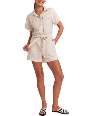Bella Dahl Searose Rolled Sleeve Linen-Blend Romper - White